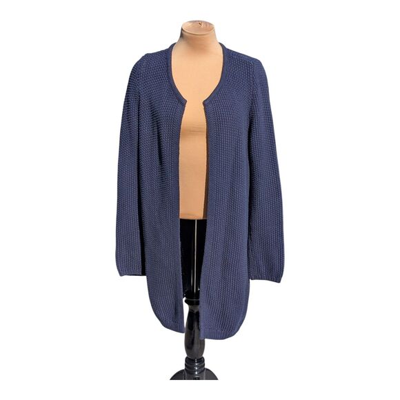 Ann Taylor Medium Blue Open Front Cardigan Sweater Textured Knit Long Duster - Picture 1 of 8